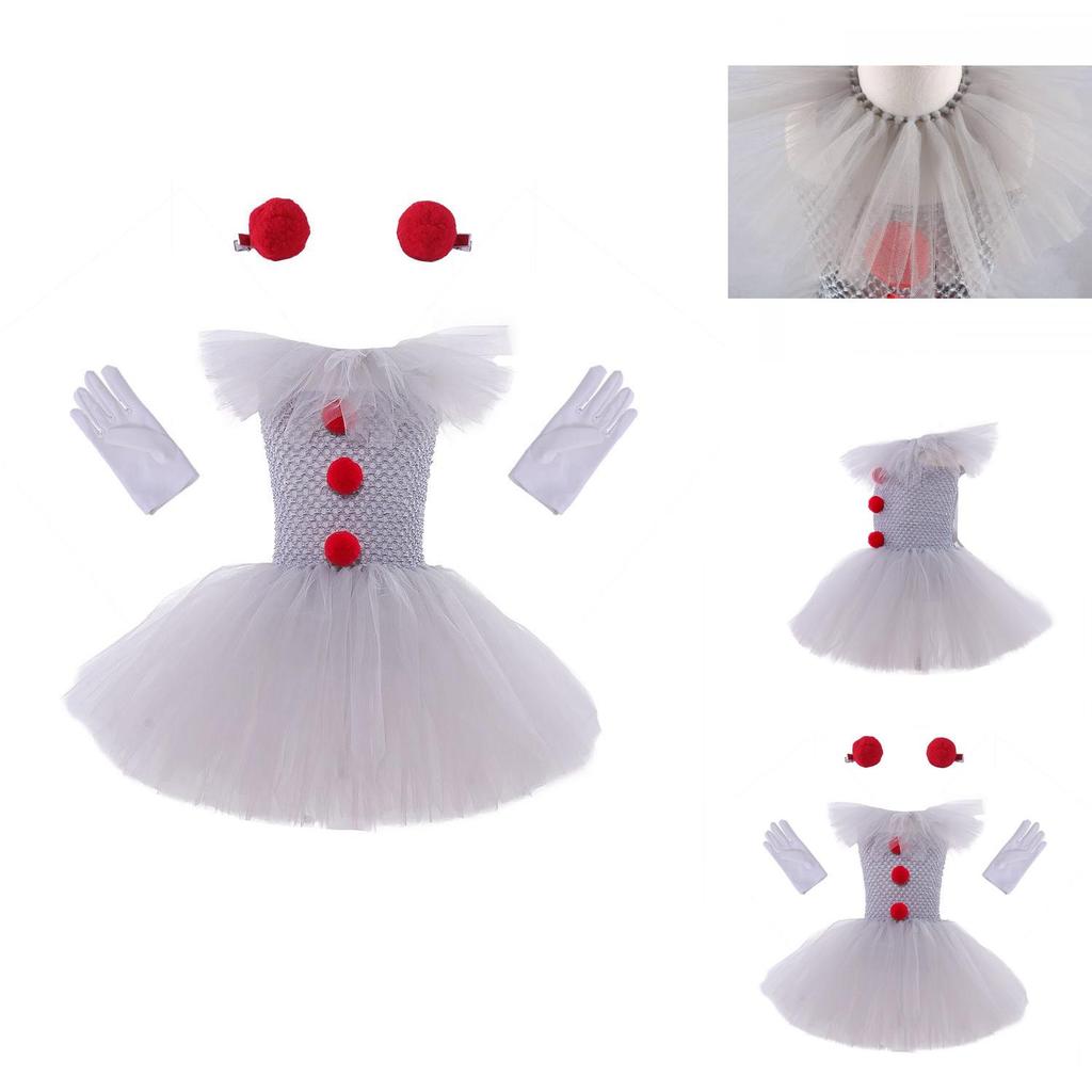 Weiches und flauschiges Clown-Mädchen-Kleid-Set für Maskenpartys