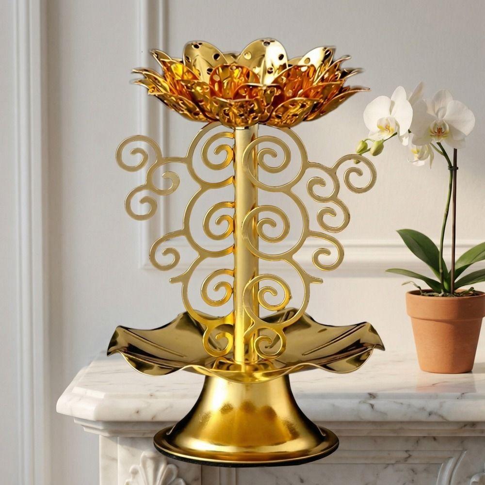 Flower Stand Retro Lotus Candlestick Exquisite Tealight Holder Metal Lotus Lamp Alloy Gold Candle Holder Meditation