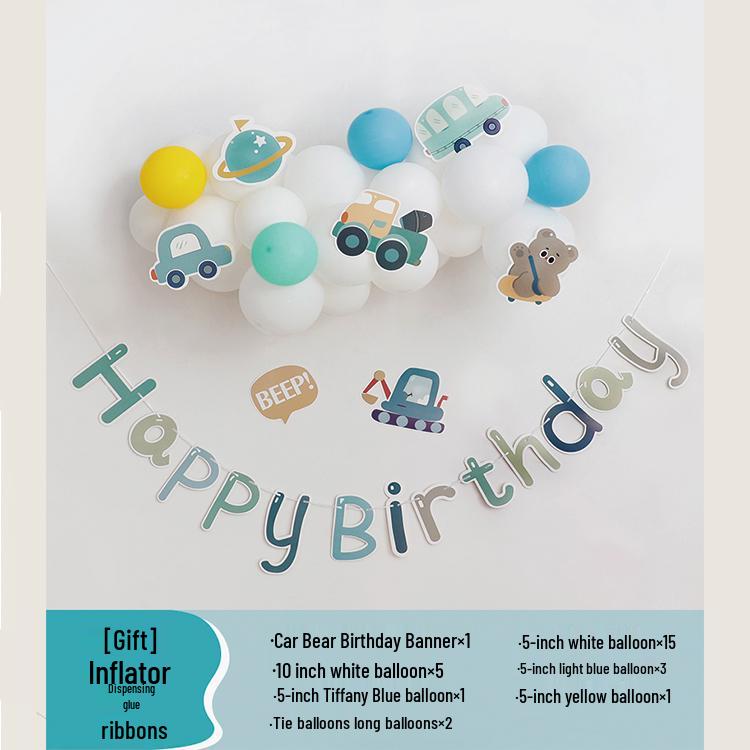 Children's Birthday Cartoon Car Banner for Boys - Baby's First Birthday Party Decor and Themed Background