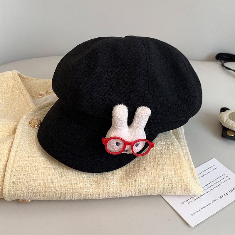 

Japanese Cute Little Rabbit Cartoon Glasses Beret Female Head Circumstance Show Face Small Versatile Octagonal Hat Newspaper Boy Average size 55-59cm чорний