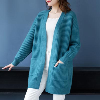 Women's Long V-neck Cardigan Autumn Winter Casual Fashion Knitted Cashmere Sweater Jacket
