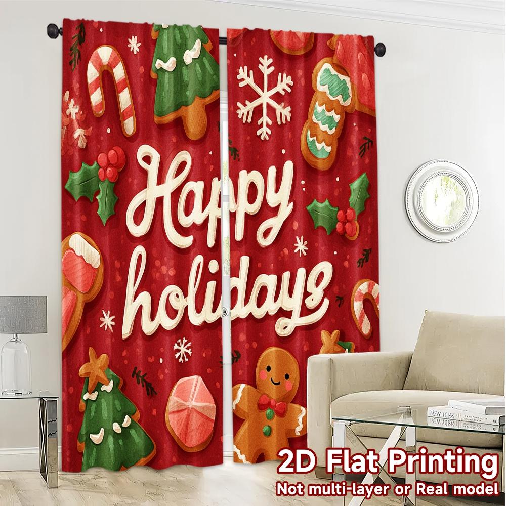 2D Flat Printing  JIT 2pcs   Curtains (Without Rod) Festive Mug Bliss Fashionable Popular Curtains Versatile Fabric Curtains