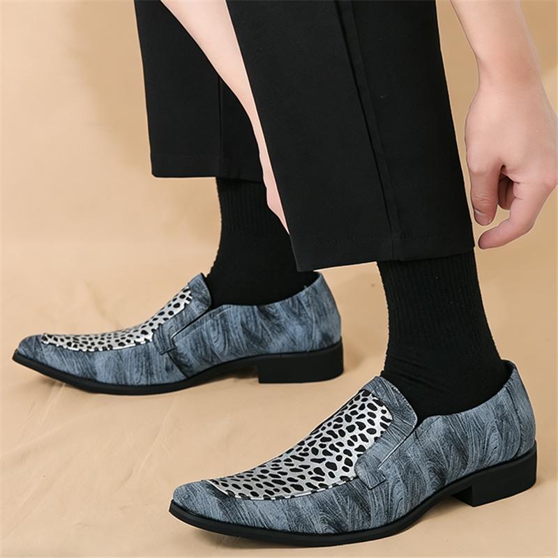 Trendy Britain Gentleman Pointed Leopard Pattern Patchwork Casual Dress Derby Shoes for Men Formal Wedding Homecoming Footwear