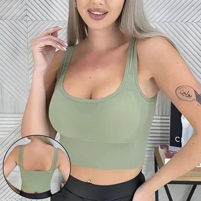 Canotta corta senza cuciture Canotta da donna Lingerie solida Bralette senza fili Canotta a forma di U Spalline larghe Biancheria intima a righe Nuovo reggiseno sportivo