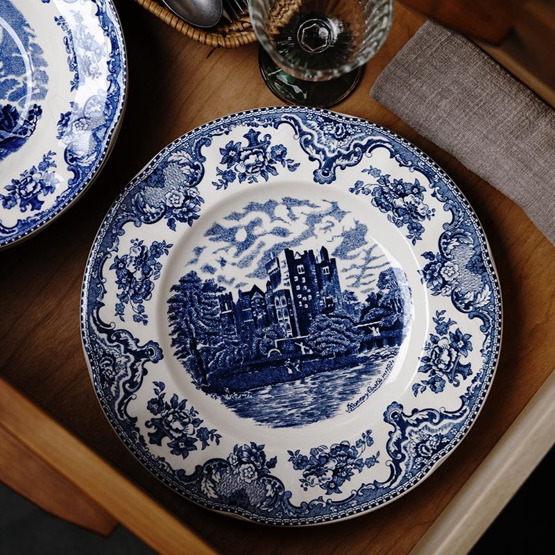 European Ceramic Plate Dining Room Desktop Western Steak Dish Retro Lace Pattern Fruit Salad Plates Home Kitchen Tableware