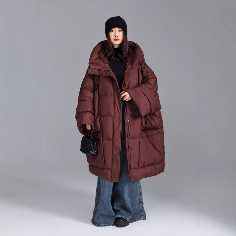 Womens Oversized Long Puffer Coat With Hood Thick White Duck Down Fill 85-90% Content Plus Size Up To 300lbs Winter Warm