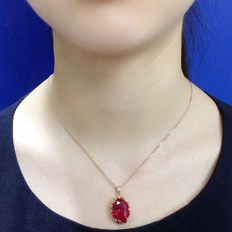 Exquisite Russian 585 Purple Gold Oval Redstone Pendant Luxury Light Luxury Design Rose Gold Plated Elegant Necklace