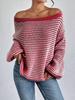 2024 Autumn/Winter European & American One-Shoulder Striped Loose Knitwear