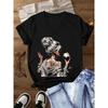 Modieuze Dames T-shirts, T-shirts met Bedrukt Ontwerp en V-hals, Casual Dames T-shirts met Korte Mouwen en V-hals