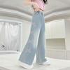 Girls' Side Pink Bow Embroidered Wide-leg Pants Summer Thin Style Slim Straight Pants Suitable for Outdoor