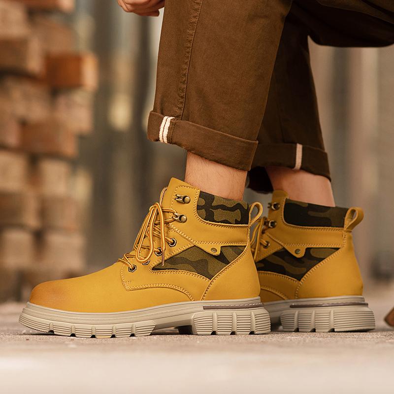 Retro Men's Ankle Boots Waterproof Casual Leather Boots High Top Shoes for Men Non Slip Work Boots