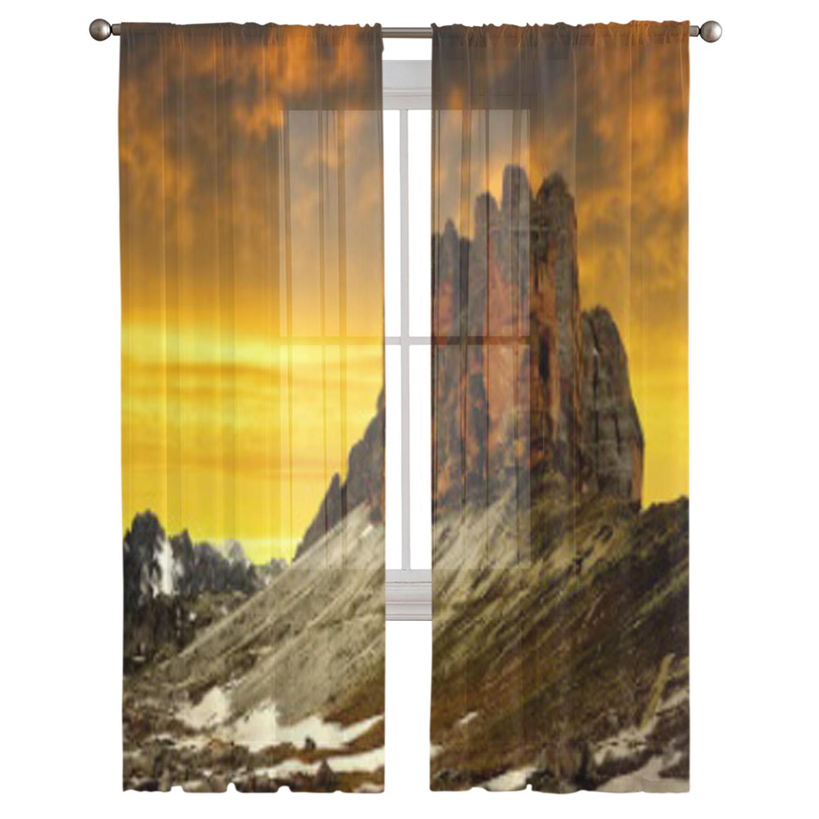 Три Чиме ди Лаваредо на закате Доломитовые Альпы Италия Прозрачные шторы Гостиная Тюлевая — фото 2