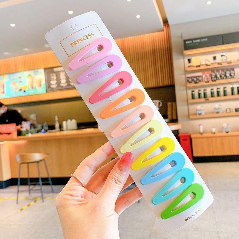 10pcs 5-6cm Candy Color Geometric Waterdrop Square Ornament Hair Clips Women Girls Sweet Hairpins Kids Korean Hair Accessories