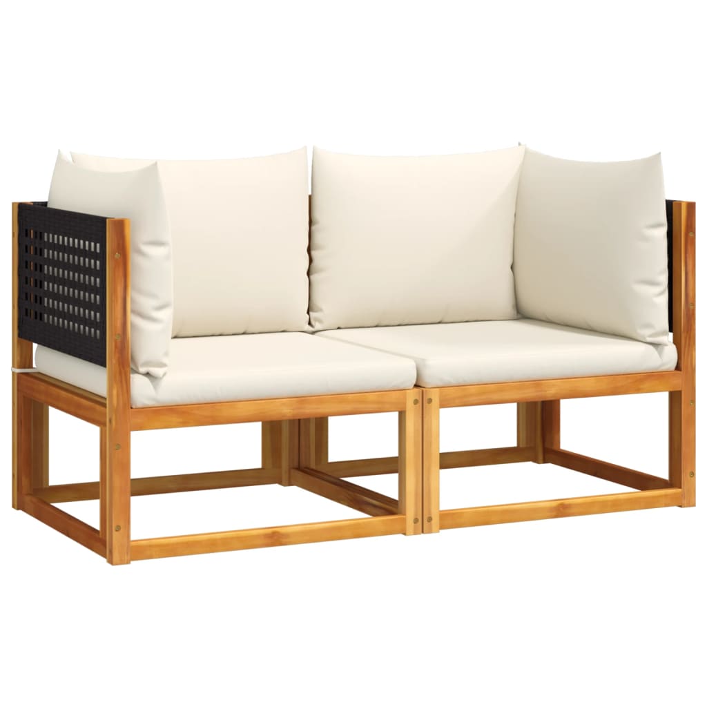 Corner Garden Sofa Set with Cushions 2 pcs Acacia Wood & Rattan