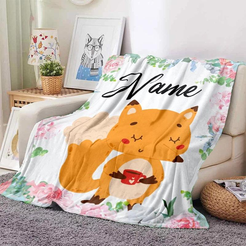 Personalized Name Blanket Cartoon Animal Exclusive Print Name Flannel Blanket Fun Gift Blanket