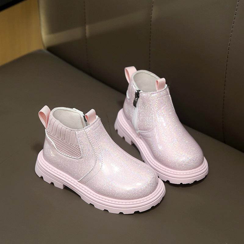 Kids Silver Holographic Elastic Panel Side Zipper Chelsea Ankle Boots