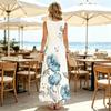 Sleeveless Beach Dress for Women ,Fresh Blue Floral Print,Soft Skin Friendly,Loose Relaxed Fit,Fashion Versatile,Perfect for Daily Outings