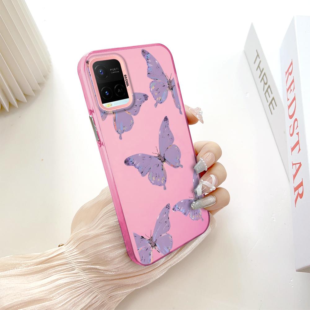 

Окрашенный узор, красочный серебристый, двухсторонний, жесткий, противоударный чехол для телефона Vivo Vivo Y28S 5G темно-розовый