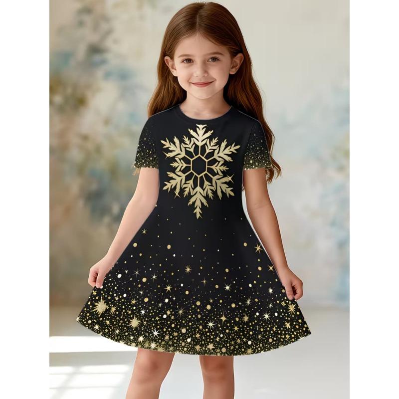 Girls Dresses Vintage Sequin Print Summer Short Sleeve Dress Children's Birthday Gift Toddler Costume Elegant Frocks