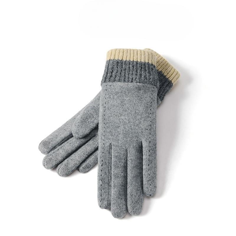 Winter Cashmere Gloves for Women's Outdoor Cycling Windproof Plush and Warm Touch Screen Knitted Wrist Gloves