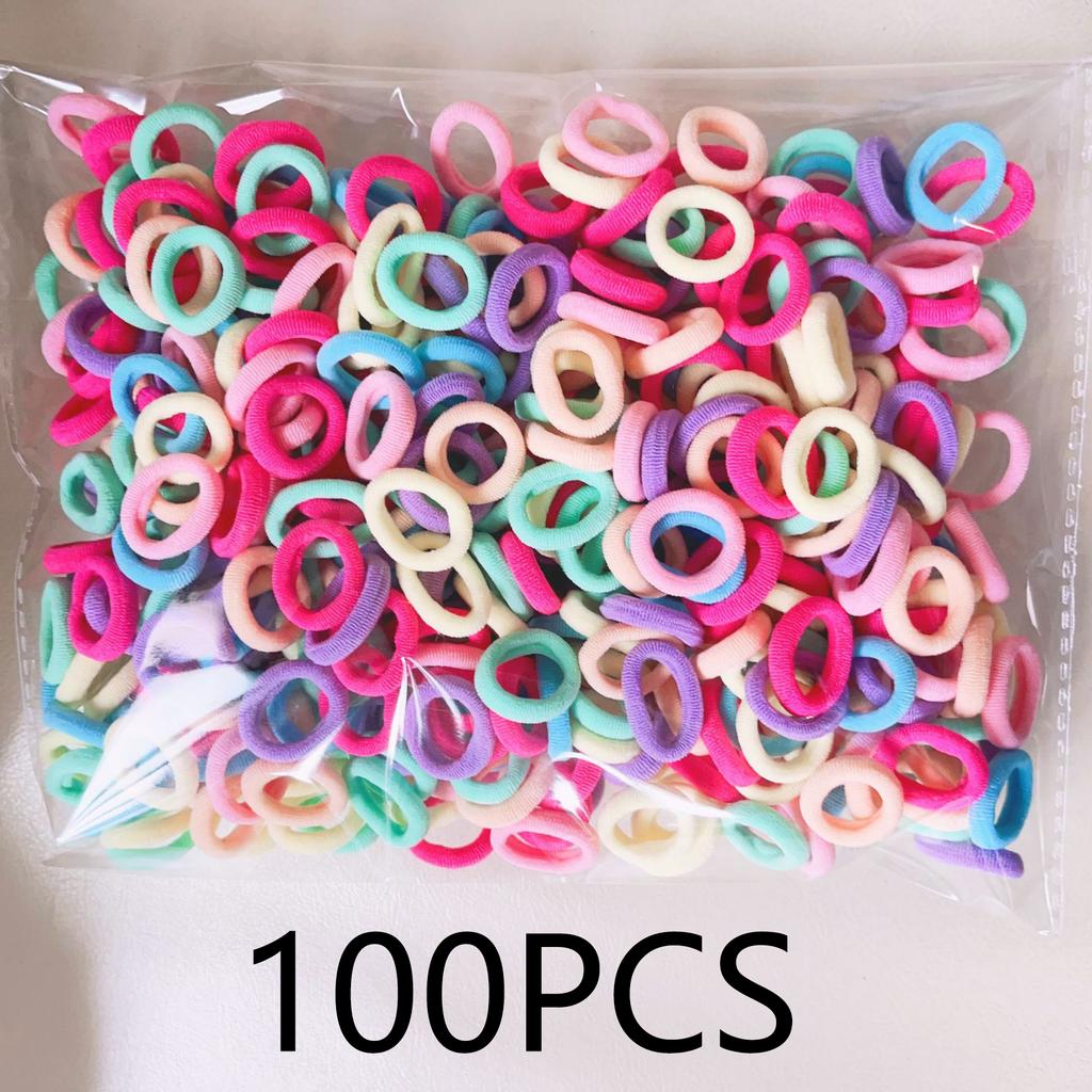 100 KS Barevné Základní Nylonové Elastické Gumičky do Vlasů pro Dívky na Držení Ohonu Scrunchie Gumička Dětské Základní Vlasové Doplňky