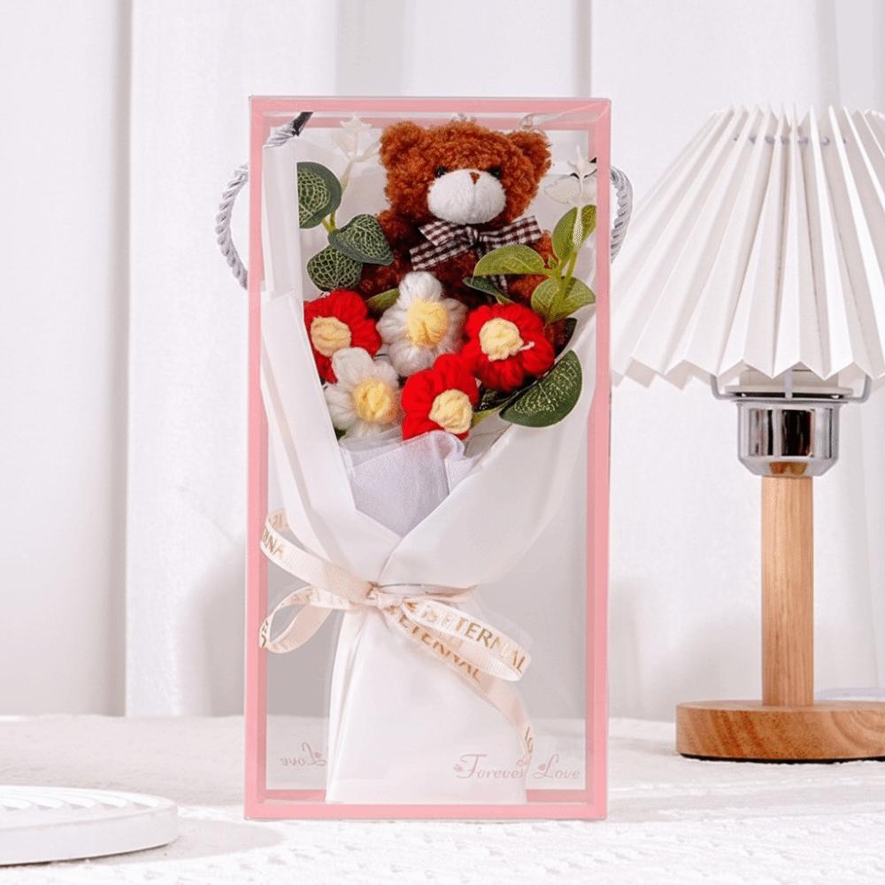 

Cute with Bear Crochet Flower Bouquet Gifts Colorful Graduation Bouquet Hand-knitted Knitted Flowers Bouquets Valentine s Day красный