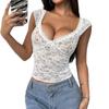 Um Novo Top Curto de Verão Sexy de Renda com Decote em V Transparente Modelador e Justo ao Corpo