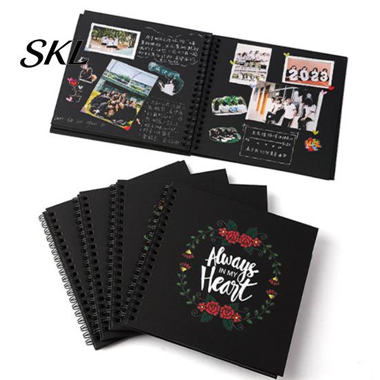 Family Photo Album Album, 6 Inch Cardboard with Black Paper Pages for DIY Memory Handmade Scrapbook Keeping, Portable Vintage Travel Celebrations,