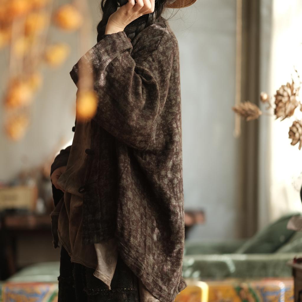 Johnature Women Vintage Winter Shirts Tops Thick O-Neck Long Sleeve Button Chinese Style Female Blouses