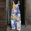 Women's Romper Print Casual Loose Cotton Linen Overalls