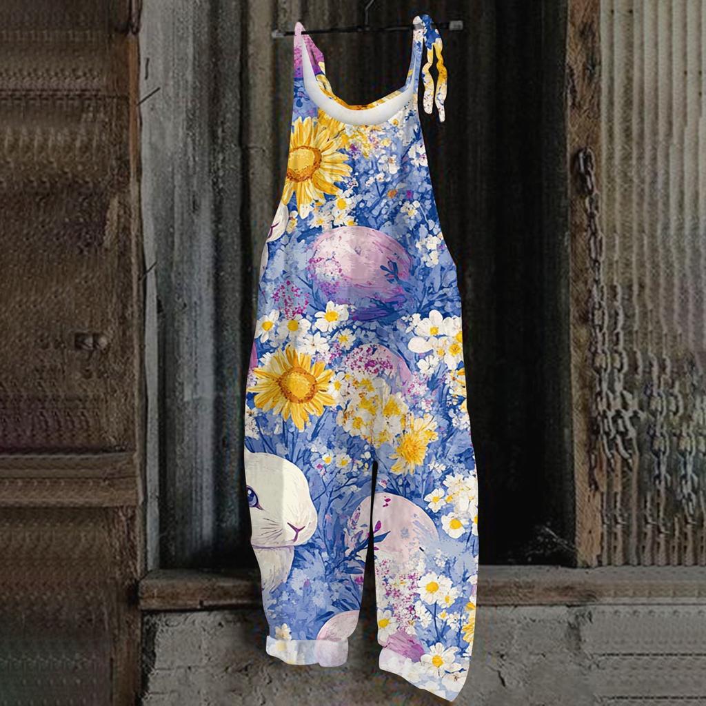 Women's Romper Print Casual Loose Cotton Linen Overalls