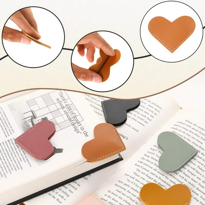 10Pcs Heart Shape Leather Corner Bookmarks Slip Resistant Corner Page Book Marker Corner Protectors for Men Women