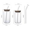 470ml/550ml Glass Cup with Bamboo Lid and Straw Bubble Tea Cup Glasses Cups Transparent Beer Can Coffee Cup Cold Wine Cola