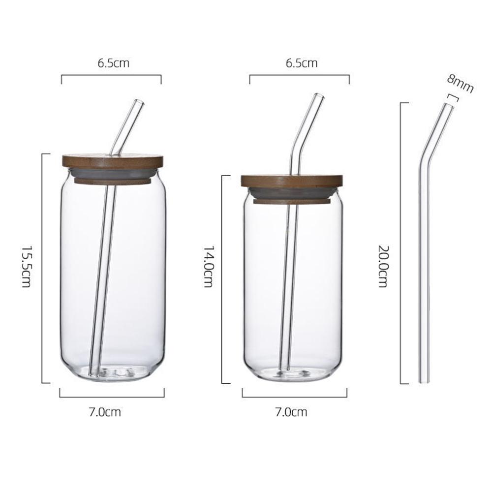 470ml/550ml Glass Cup with Bamboo Lid and Straw Bubble Tea Cup Glasses Cups Transparent Beer Can Coffee Cup Cold Wine Cola