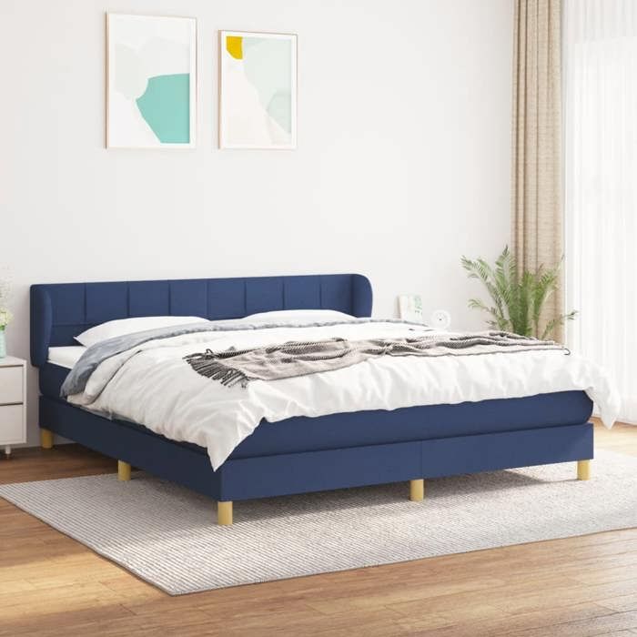 3126827 vidaXL Lit à sommier tapissier avec matelas Bleu 180x200 cm Tissu
