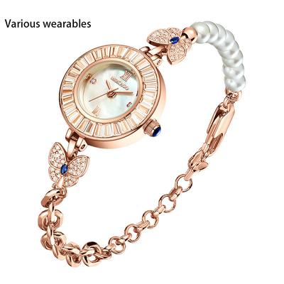High-end Waterproof Women's Watch Quartz Malachite Green Compact Round Pearl Women's Bracelet Watch