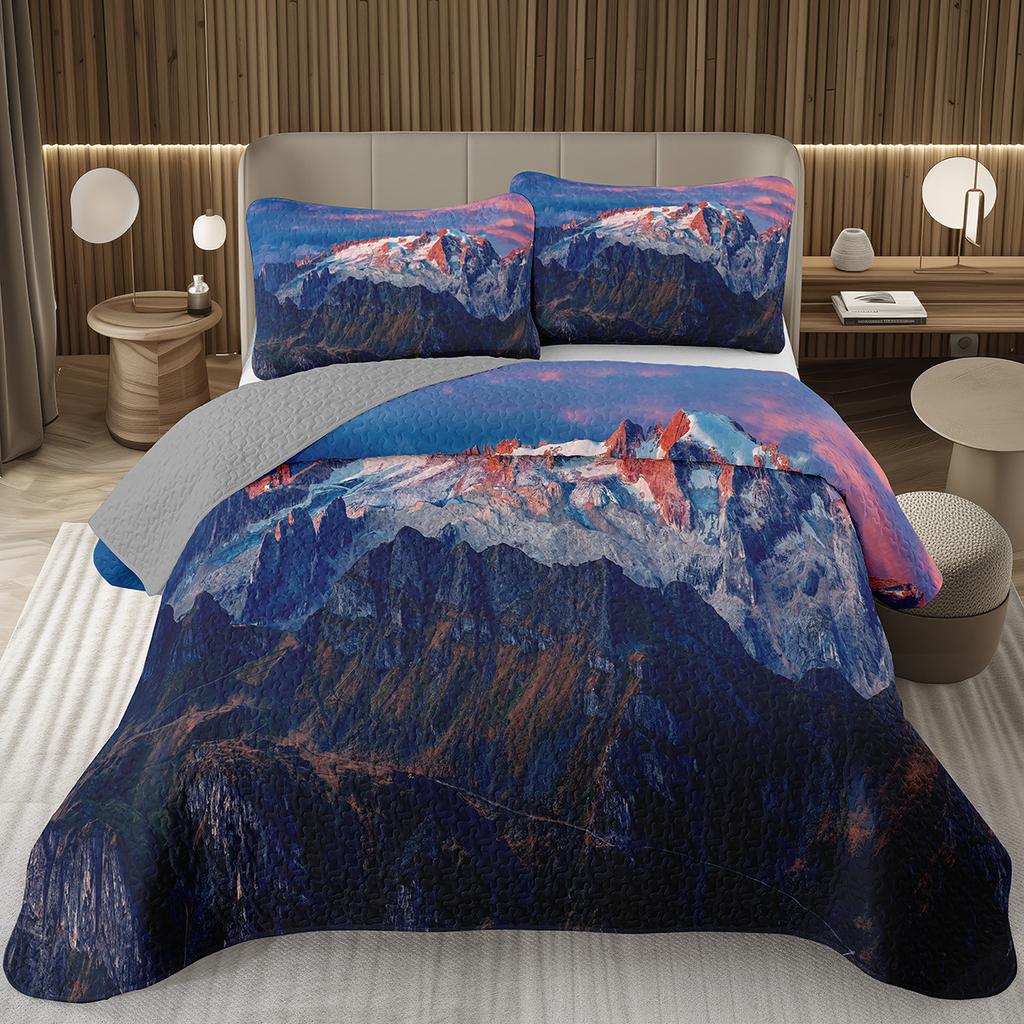Mountain Bedspread Queen/Twin, Natural Landscape Coverlet Set for Boys Girls Adults Room Decor, Soft Polyester Quilted Bedding