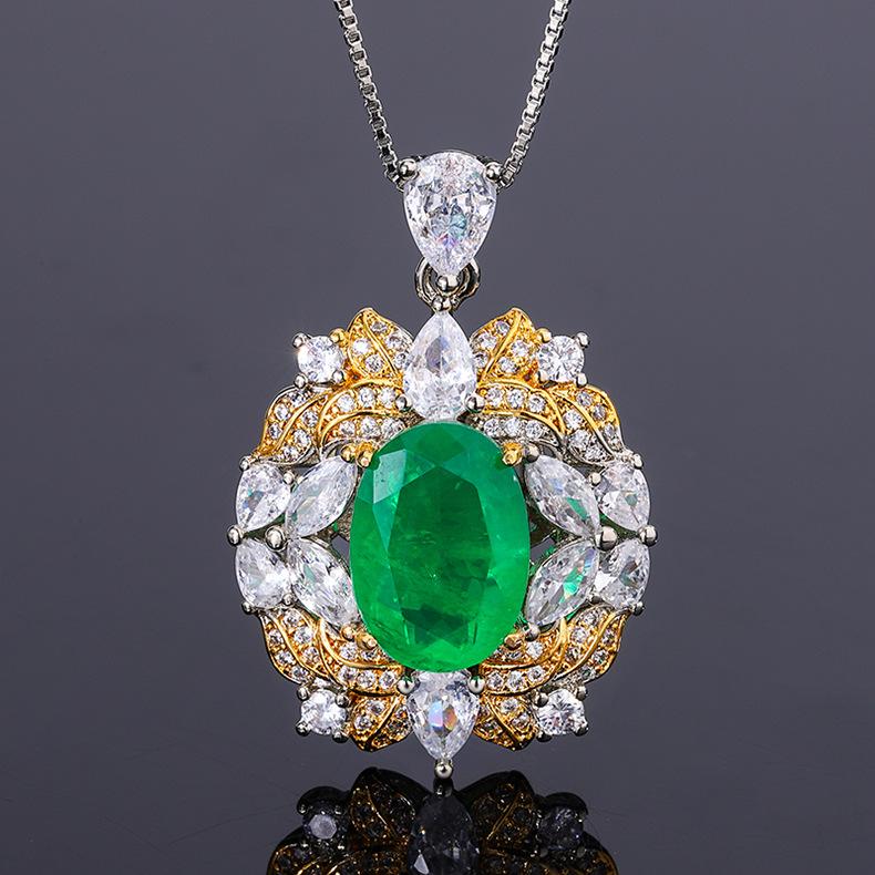 Hailanbao Necklace Zircon Paraiba Pendant Women's Emerald Ring Simulated Red Tourmaline