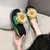 Fairy flower high-heeled one-word slippers 2025 summer wear fashion with skirt thick-bottomed slope heel beach cool slippers