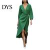 Women Midi Dresses Summer Deep V-Neck Dress, Ruffle Slim Waist Long Comfortable Dress Sleeves Solid Color Wrap for Daily Wear Party Breathable