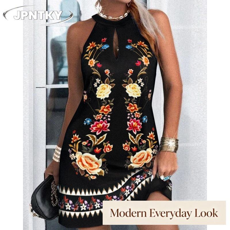 JPNTKY Fashion Sleeveless O-Neck Casual Dresses