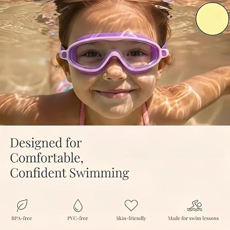 Kids Swimming Goggles Big Frame HD Wide View Anti-Fog Waterproof Soft Silicone Swim Mask for Kids Swim Training