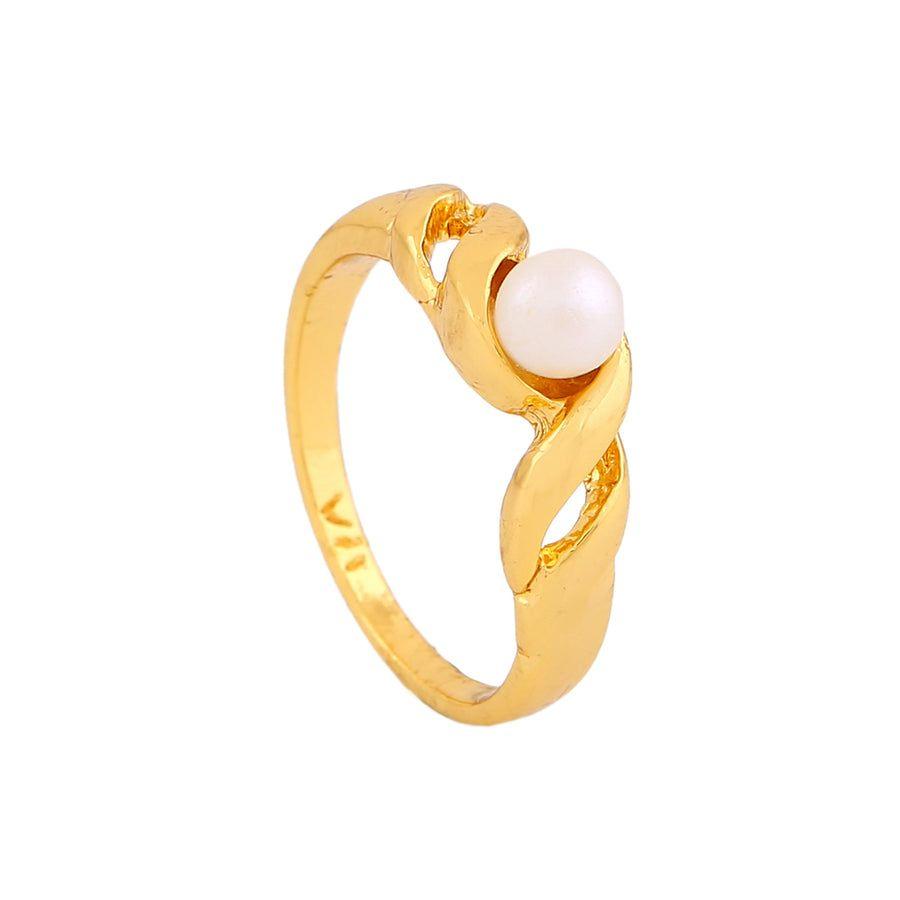 Women's Gold Plated Twisted Finger Ring Estele with Pearls