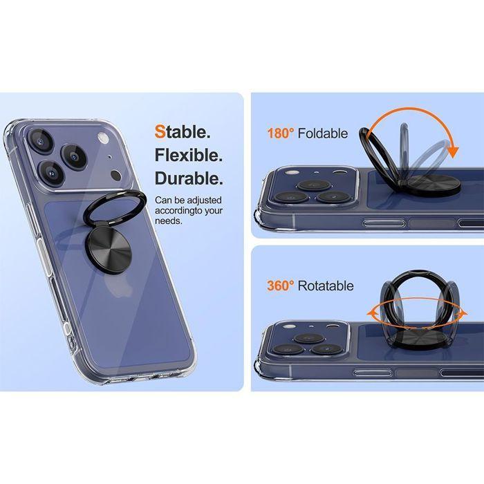 Handyhülle - BOOLING - iPhone 17 Pro - Stoßfestes Silikon - Drehbarer Ring - Transparent