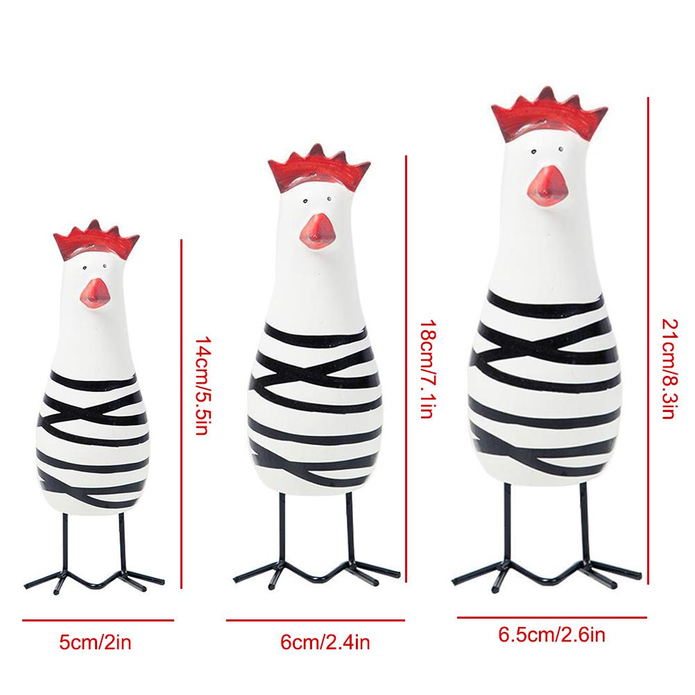 Mediterranean Hand Carved Wooden Rooster Family 3 Piece Set Colorful Figurines Home Decor