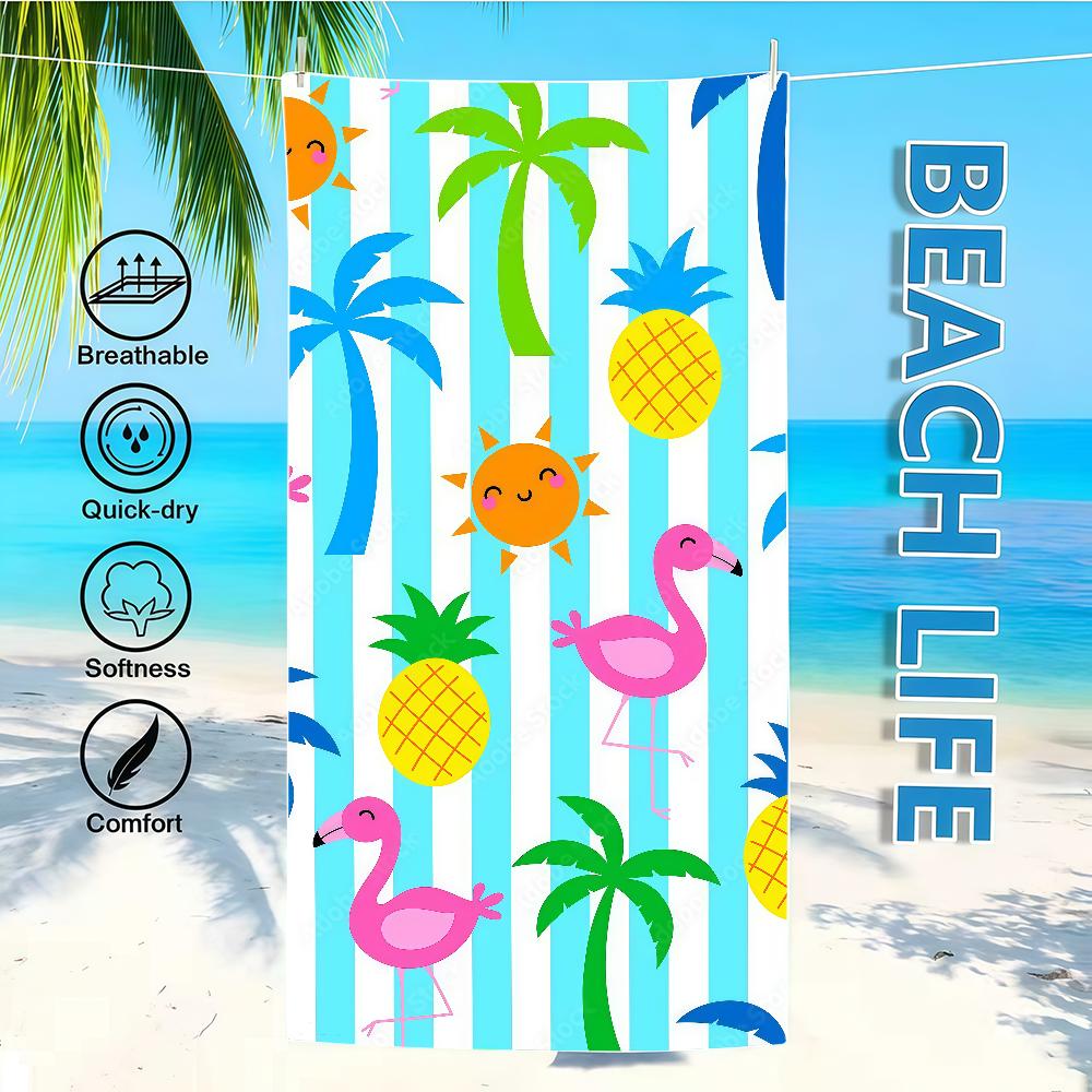 Towel Textile Waves Tree Tropical Bathrobe Palm Beach Quick-Drying Lightweight Portable Camping Swim Pool Travel