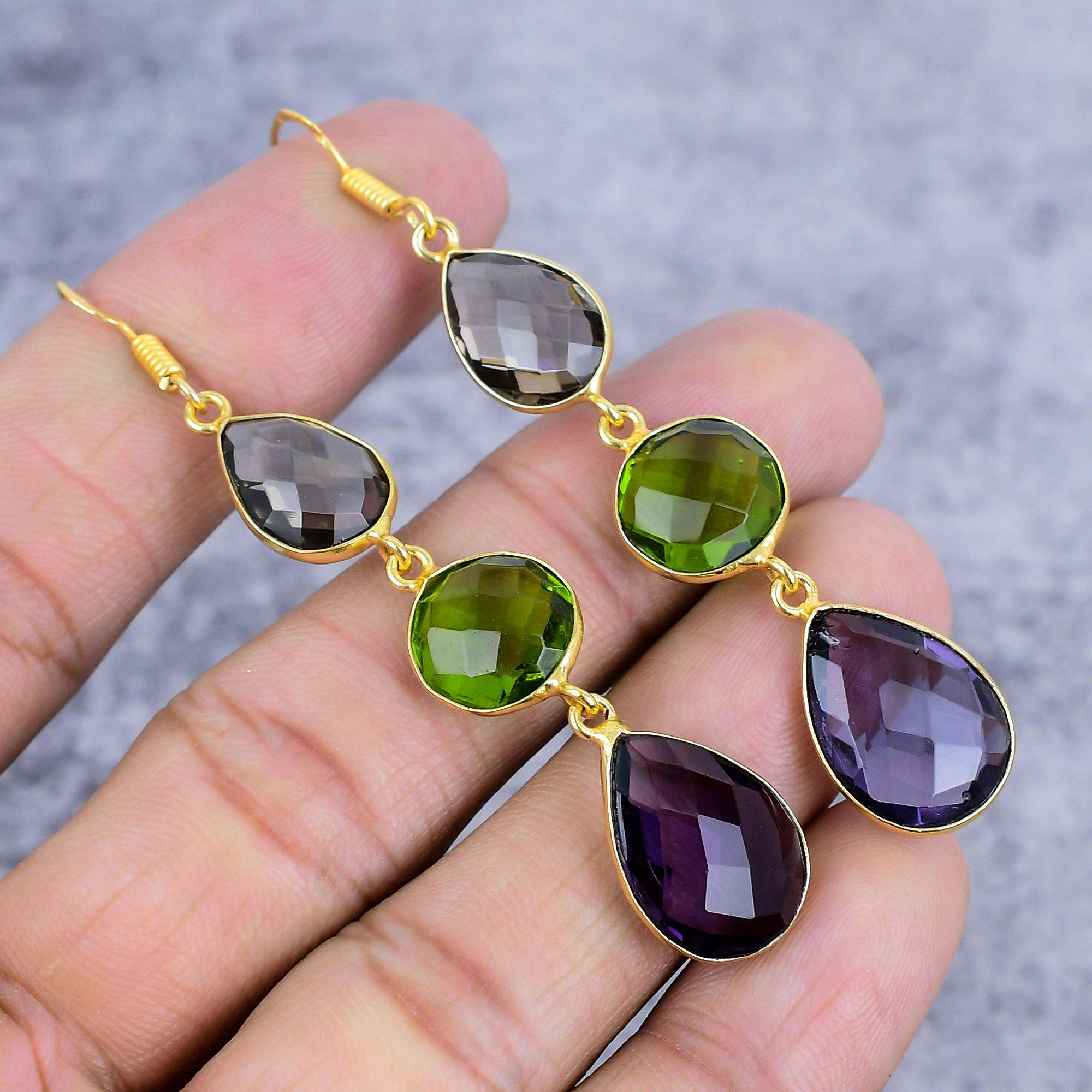 

Amethyst, Peridot Gemstone 925 Sterling Silver Jewelry Earring 2.99 M-2646