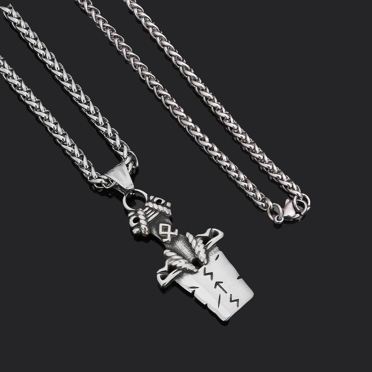 Viking Odin Sword Stainless Steel Necklace Rearuna Totem Rune Pendant New Titanium Cross for Children Fashion Pendants Charms серебряный