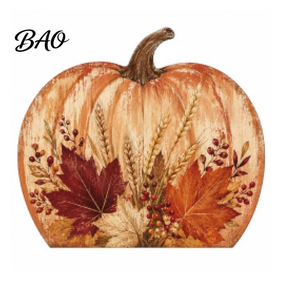 Rustic Wood Craft Decor Thanksgiving Fall Pumpkin Table Decoration, Block Wooden Sign, Autumn Vintage Gift for Home Farmhouse Tabletop Centerpiece