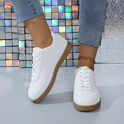 Autumn New Round-toe Flat-soled Casual Sports Shoes Fashionable  Popular Lace-up Running Shoes Non-slip Women's Vulcanized Shoes